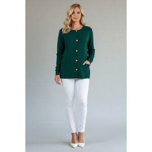 NEW Grace Karin Emerald Green Large Button Front Cardigan Sweater Gold Buttons